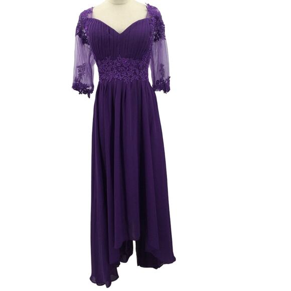 FORMAL PARTY SZ 16 2X plus purple lace beaded embroidered hi low dress NEW 0B9 - Picture 1 of 7